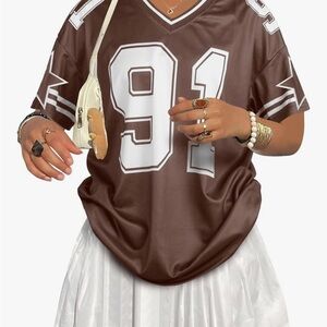 Amazon Brown and White Women's Jersey Top